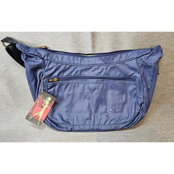 None and/or Unknown Handbags - NWT Jumeau Instatute Collection Maniac Blue Heathered Sling Bag Green lining